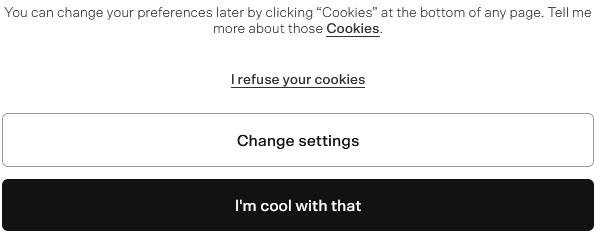 Example of false hierarchy dark pattern in cookie banner 